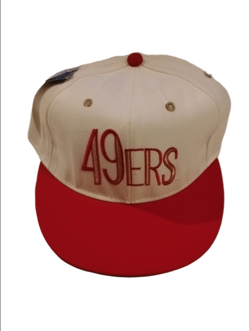 AnnCo NFL Double Logo 49ERS White & Red Fitted Size 7 Cap - Team Logo Front